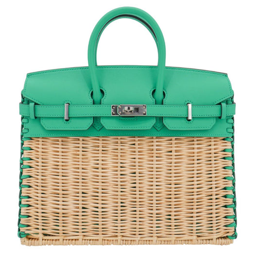 Hermes25cm Birkin Picnic Menthe Swift Leather/ Osier Wicker Palladium Hardware