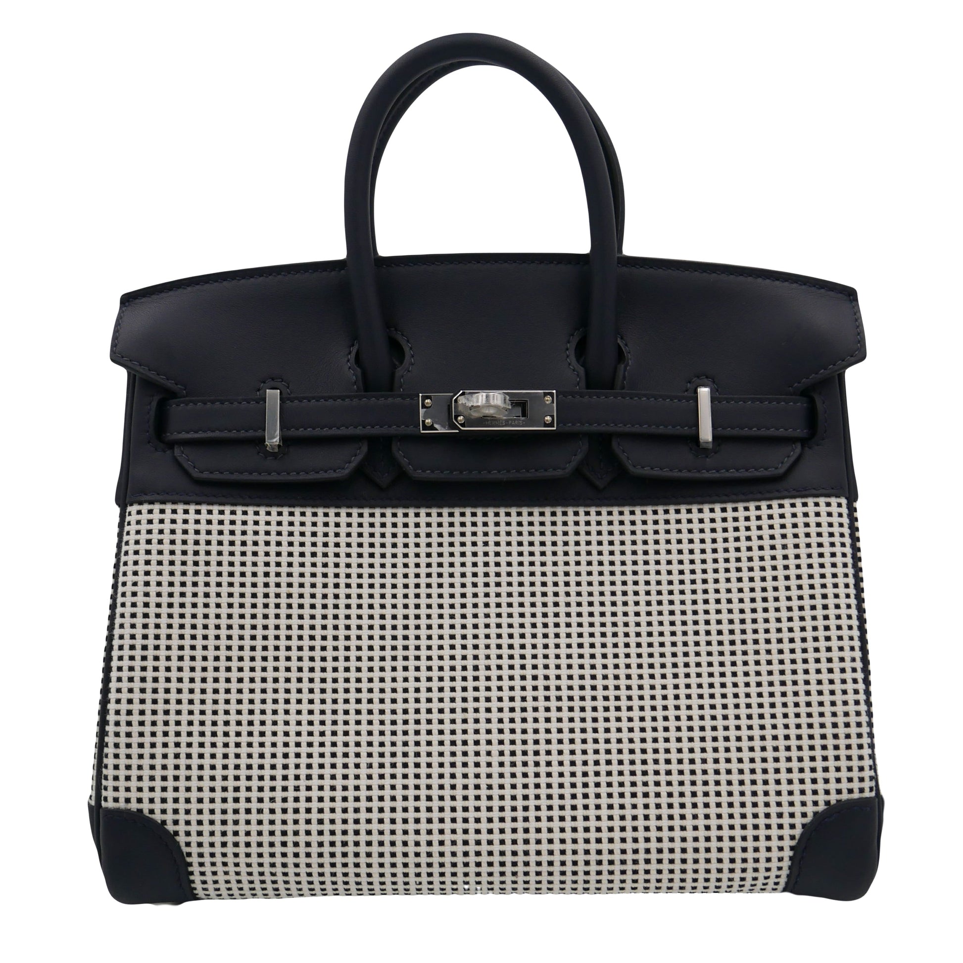 Hermes25cm Birkin Quadrille Black & White Swift Leather Toile Palladium Hardware