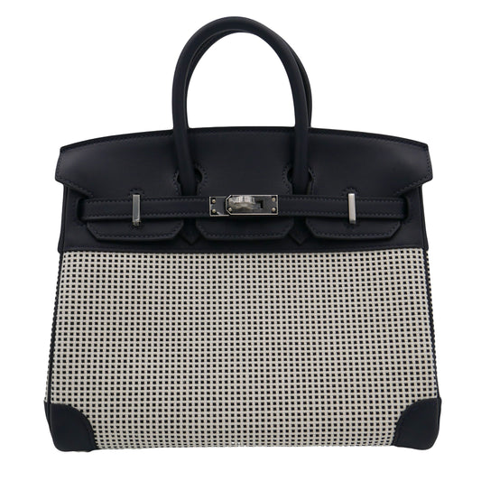 Hermes25cm Birkin Quadrille Black & White Swift Leather Toile Palladium Hardware