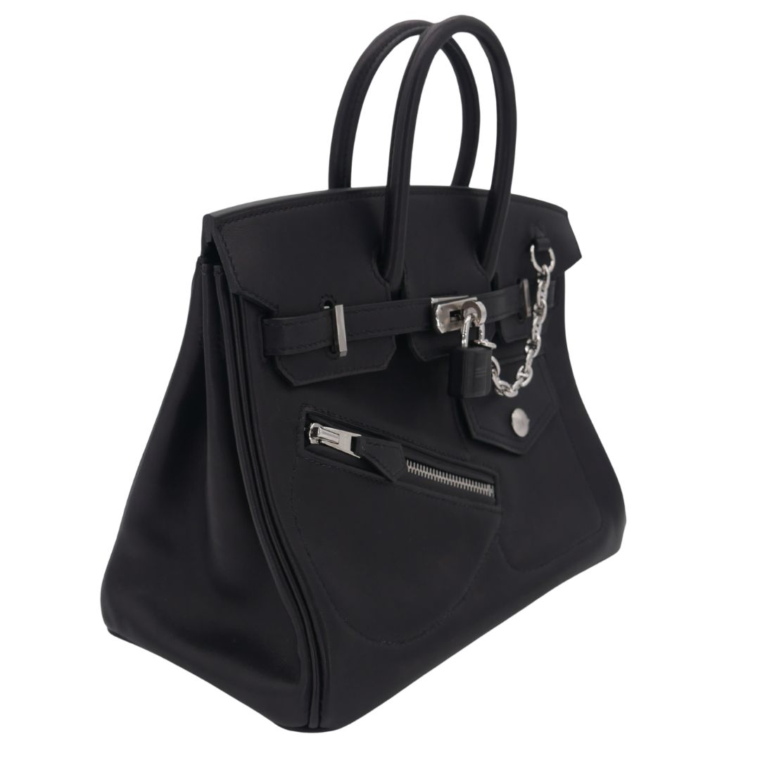 Hermes25cm Birkin Rock Black Volupto Leather Palladium Hardware