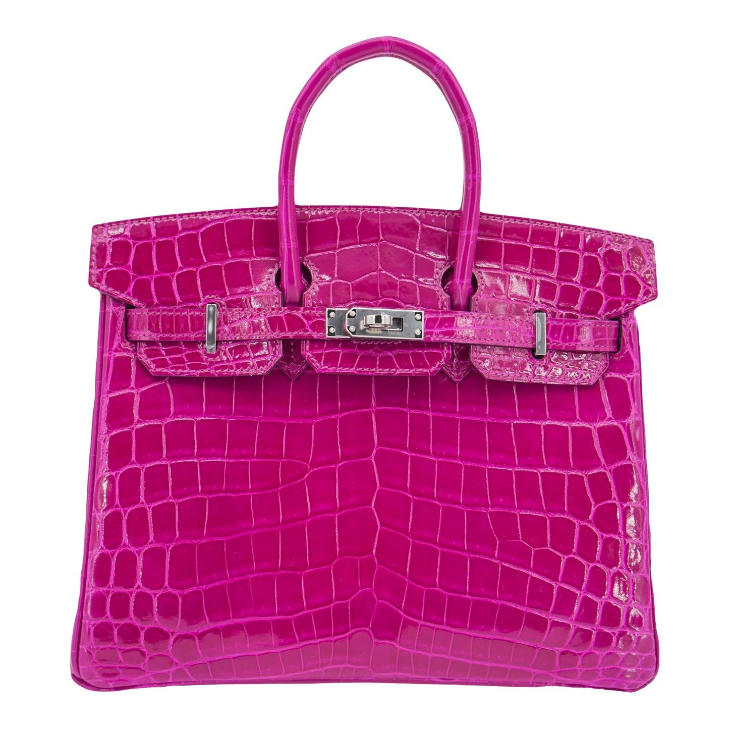 Hermes25cm Birkin Rose Pourpre Shiny Niloticus Crocodile Palladium Hardware