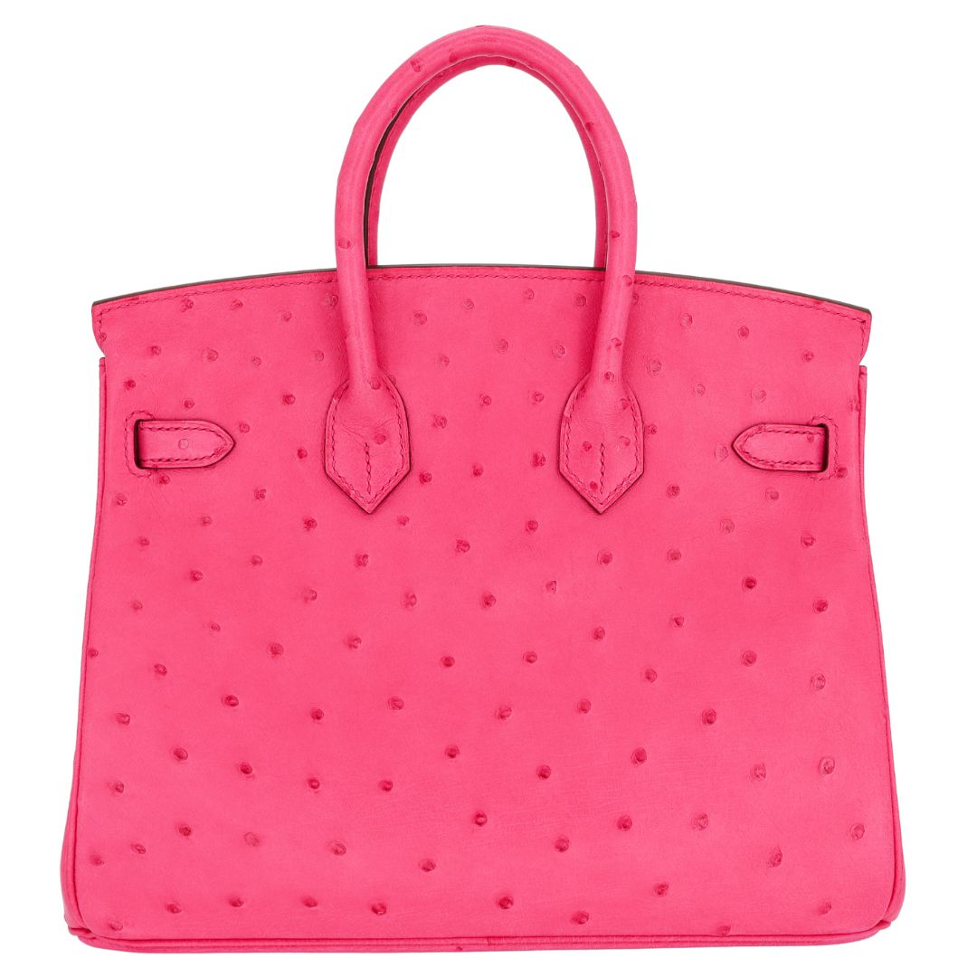 Hermes25cm Birkin Rose Tyrien Ostrich Palladium Hardware
