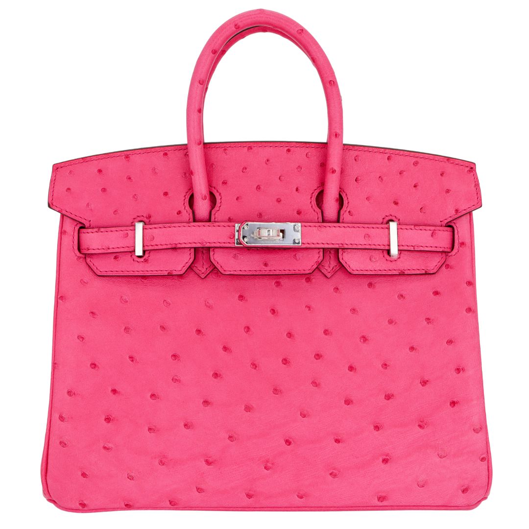 Hermes25cm Birkin Rose Tyrien Ostrich Palladium Hardware