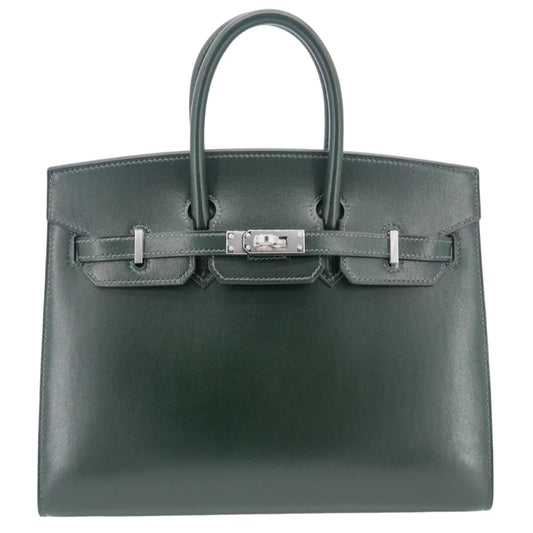 Hermes25cm Birkin Sellier Vert Fonce Box Calf Palladium Hardware