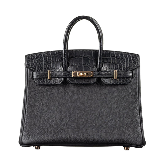 Hermes25cm Birkin Touch Black Matte Alligator/ Togo Leather Rose Gold Hardware
