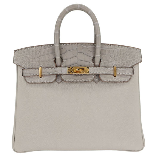 Hermes25cm Birkin Touch Gris Perle Matte Alligator/ Togo Leather Gold Hardware