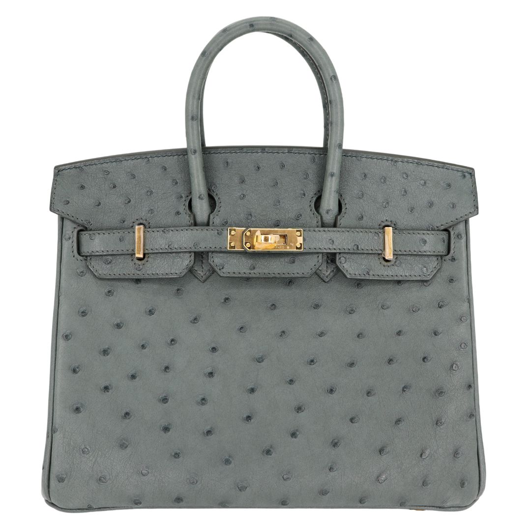 Hermes25cm Birkin Vert Amande Ostrich Gold Hardware