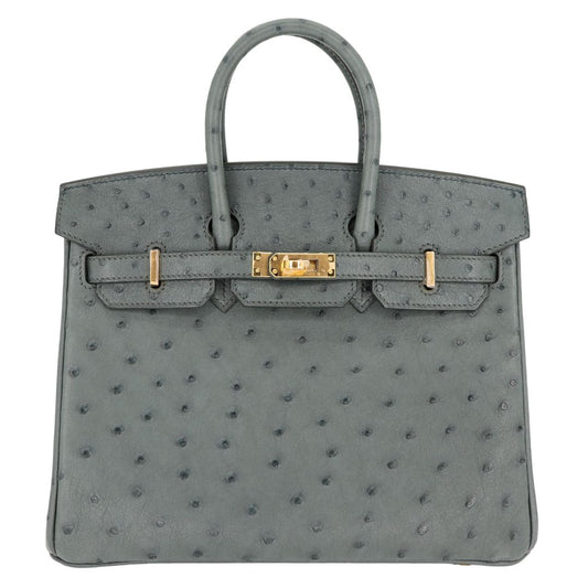 Hermes25cm Birkin Vert Amande Ostrich Gold Hardware