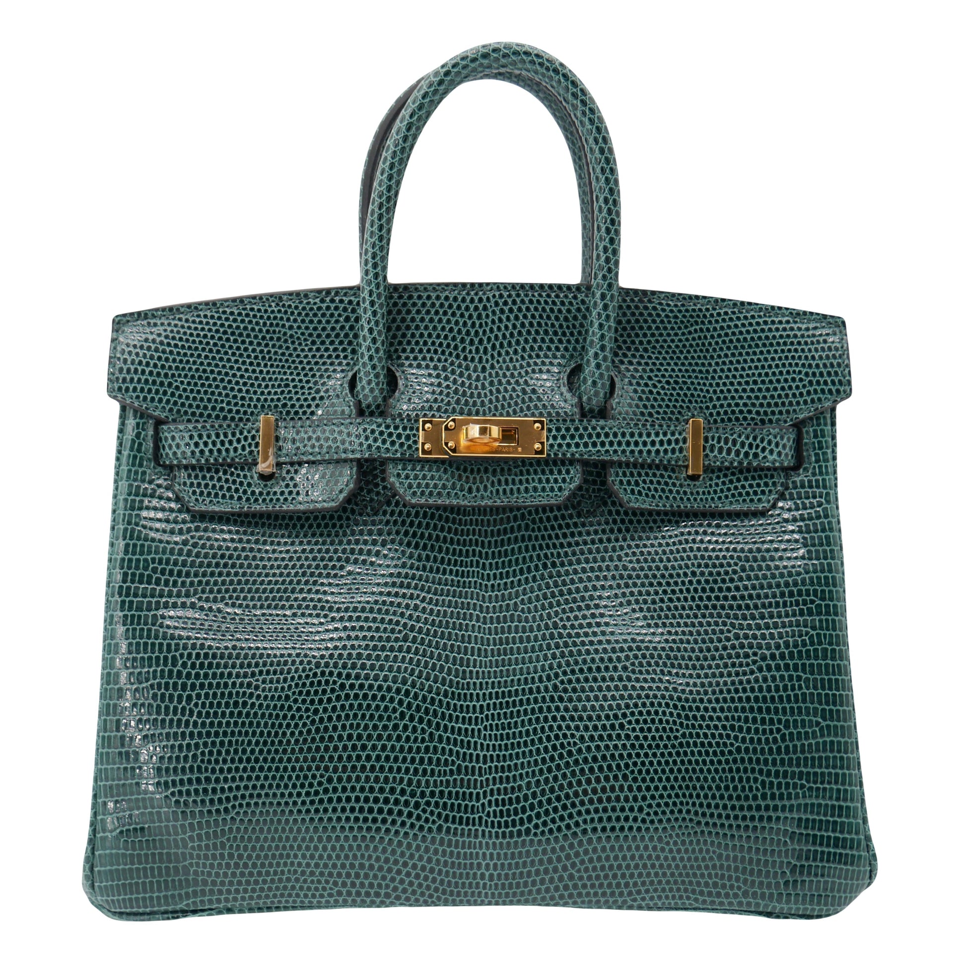 Hermes25cm Birkin Vert Cypress Lizard Gold Hardware
