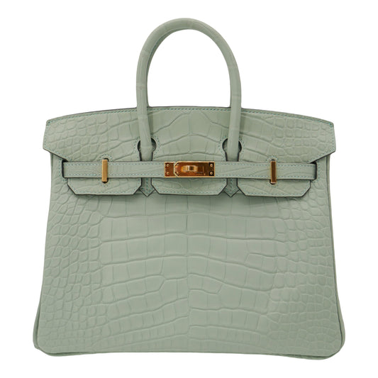 Hermes25cm Birkin Vert d'Eau Matte Alligator Gold Hardware