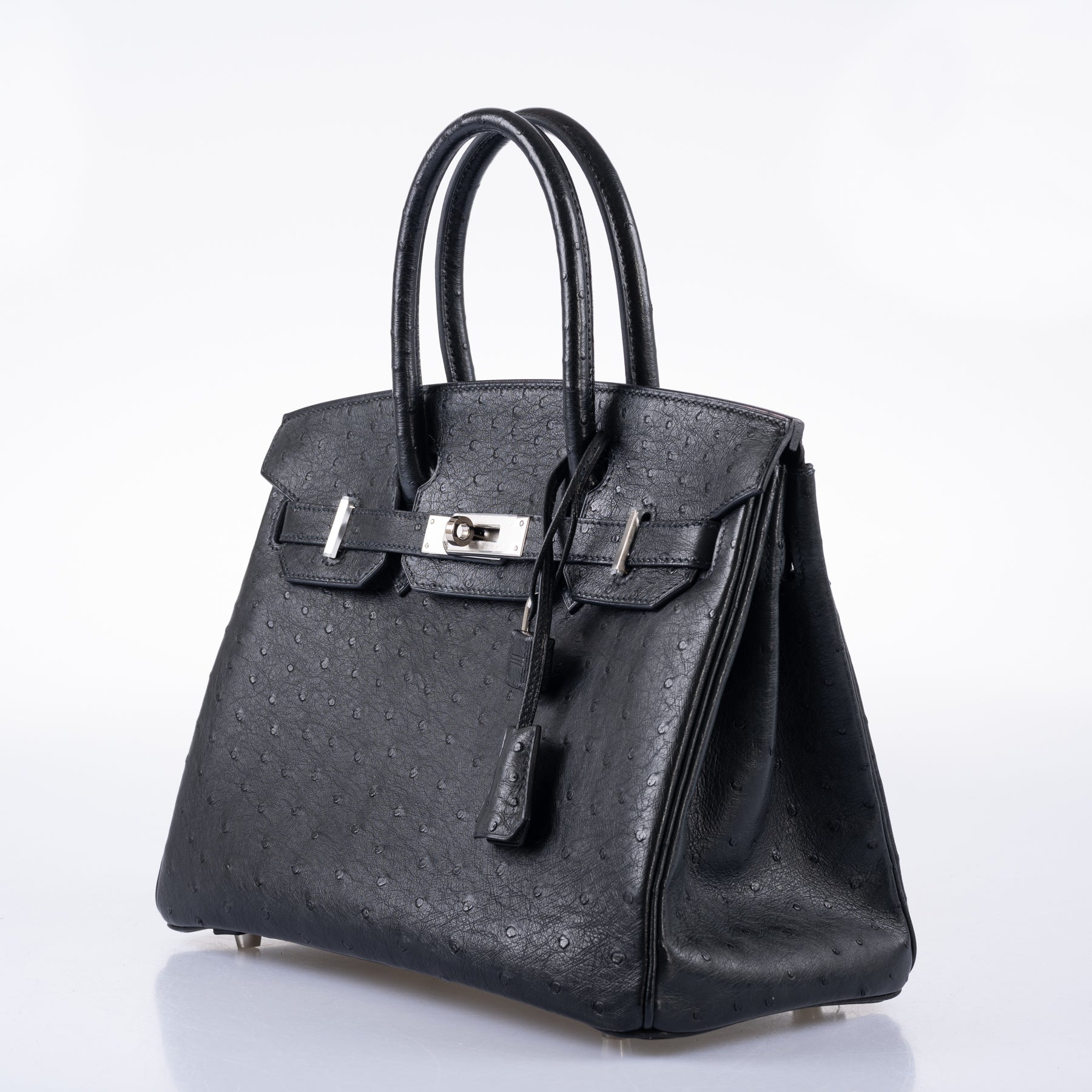 HermesBirkin 30 Black Ostrich with Palladium Hardware