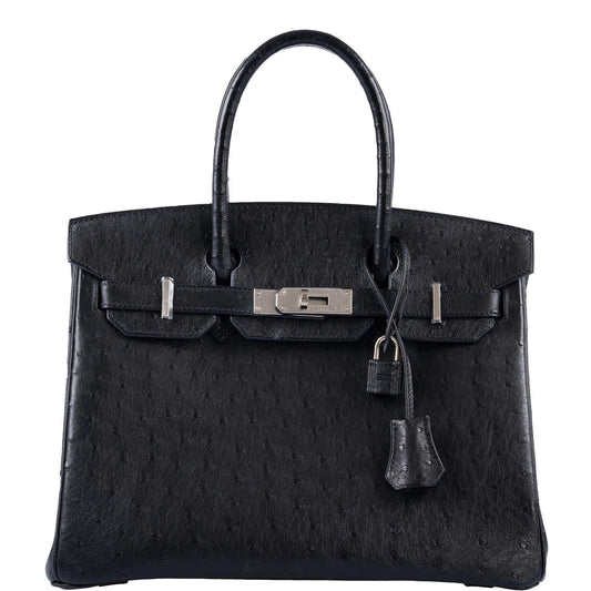 HermesBirkin 30 Black Ostrich with Palladium Hardware