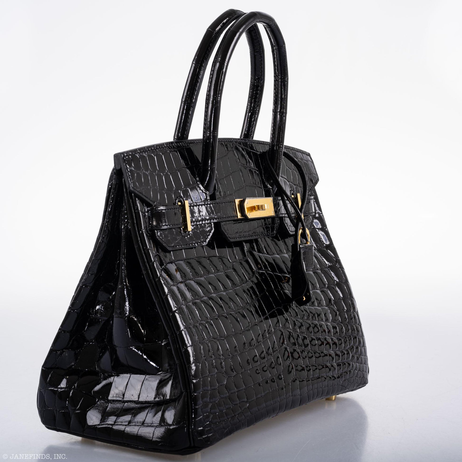 HermesBirkin 30 Black Shiny Niloticus Crocodile Gold Hardware - 2021, Z
