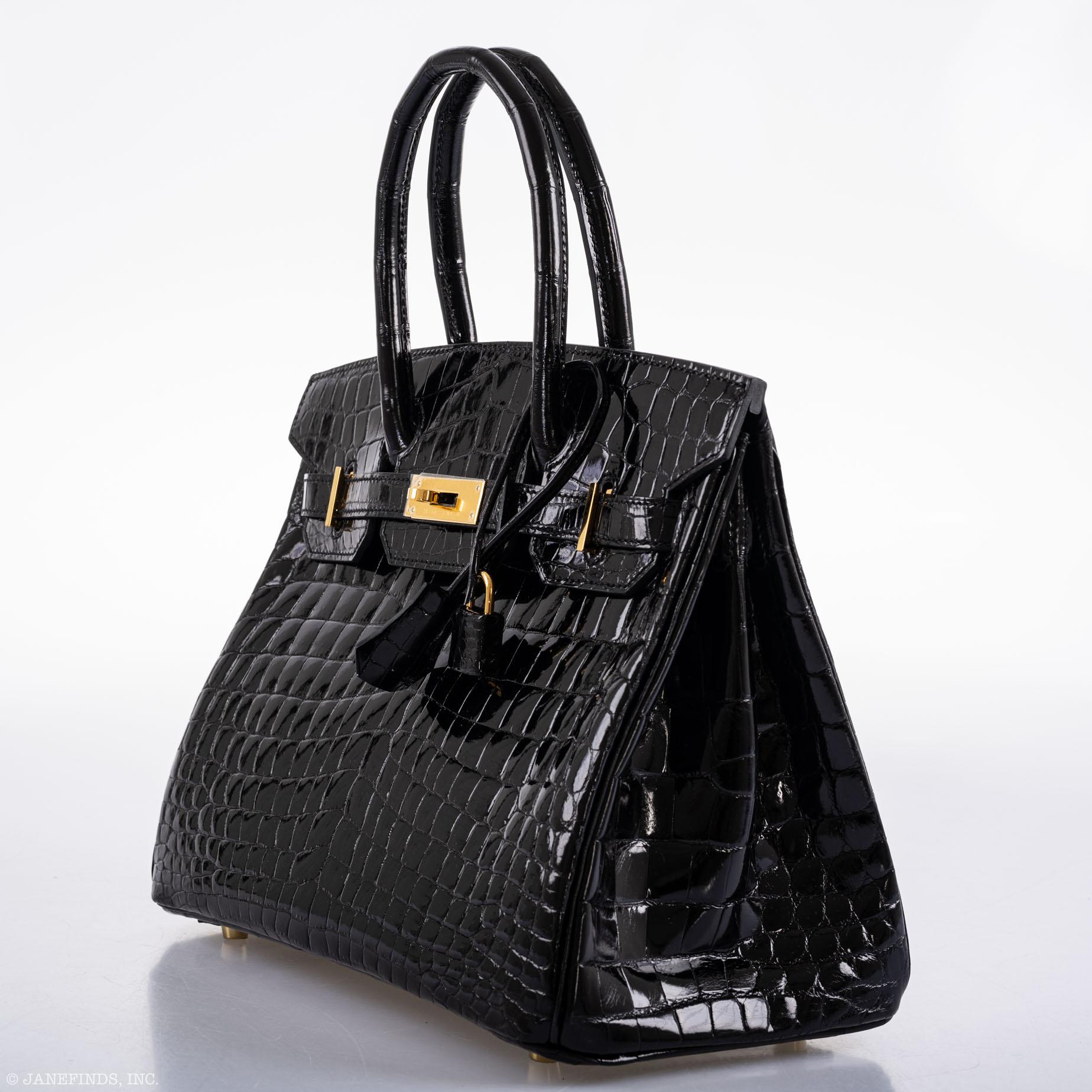 HermesBirkin 30 Black Shiny Niloticus Crocodile Gold Hardware - 2021, Z