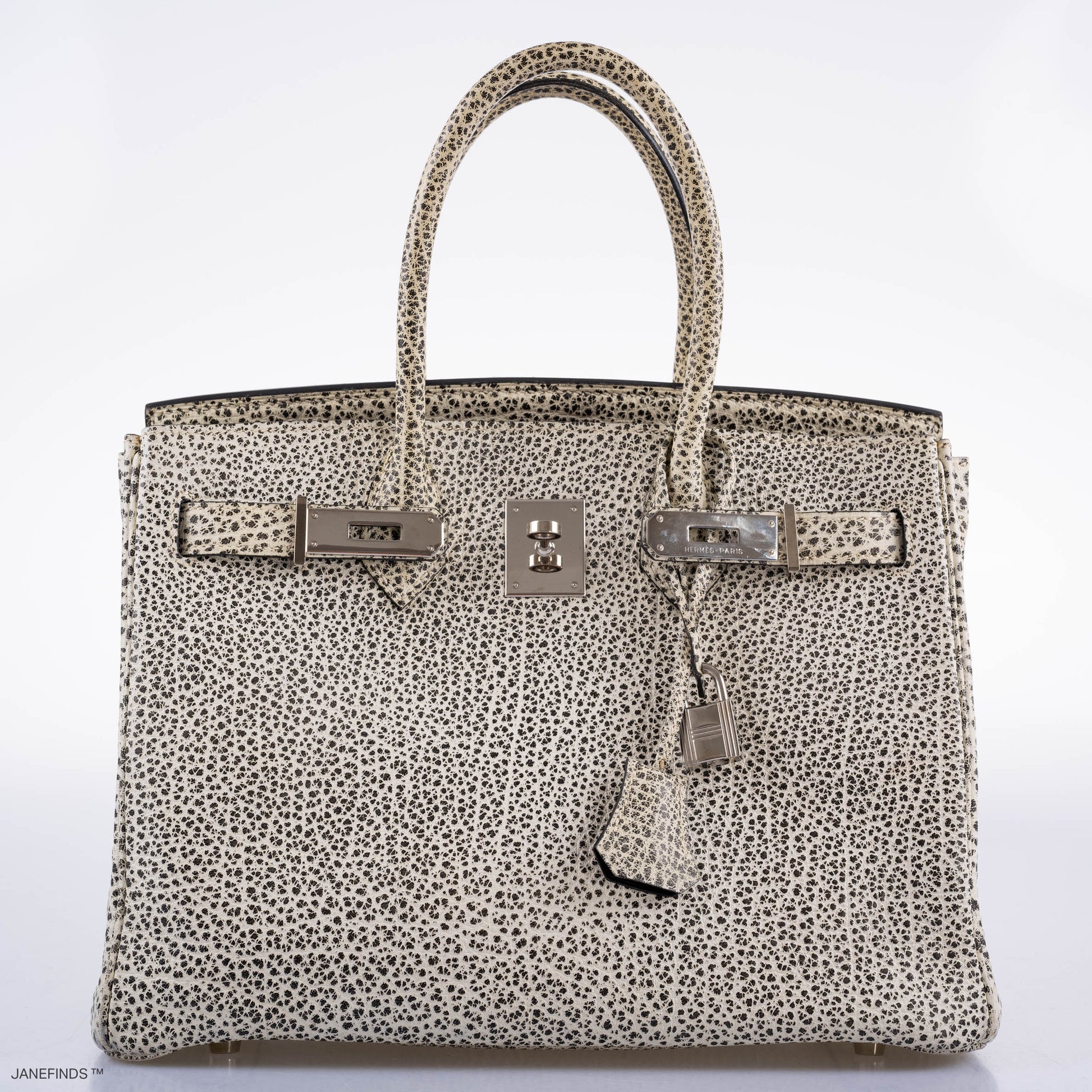 HermesBirkin 30 Black & White Dalmatian Buffalo Palladium Hardware