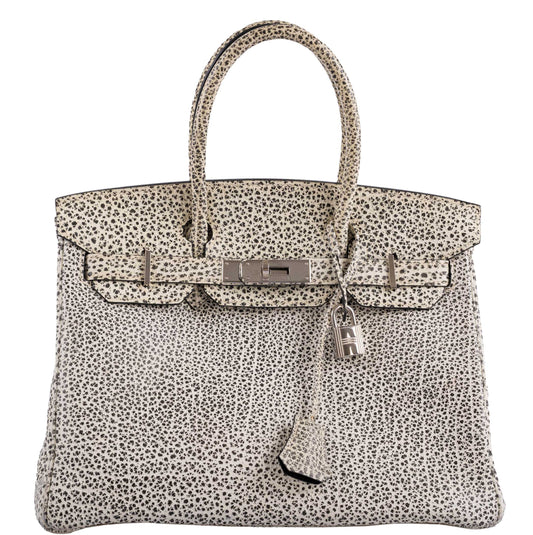 HermesBirkin 30 Black & White Dalmatian Buffalo Palladium Hardware