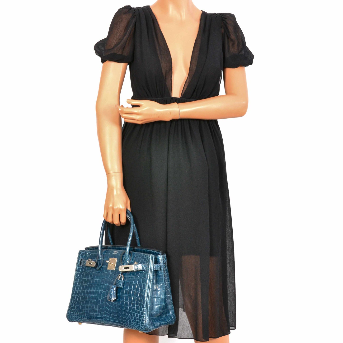 HermesBirkin 30 Bleu Colvert Niloticus Crocodile Palladium Hardware