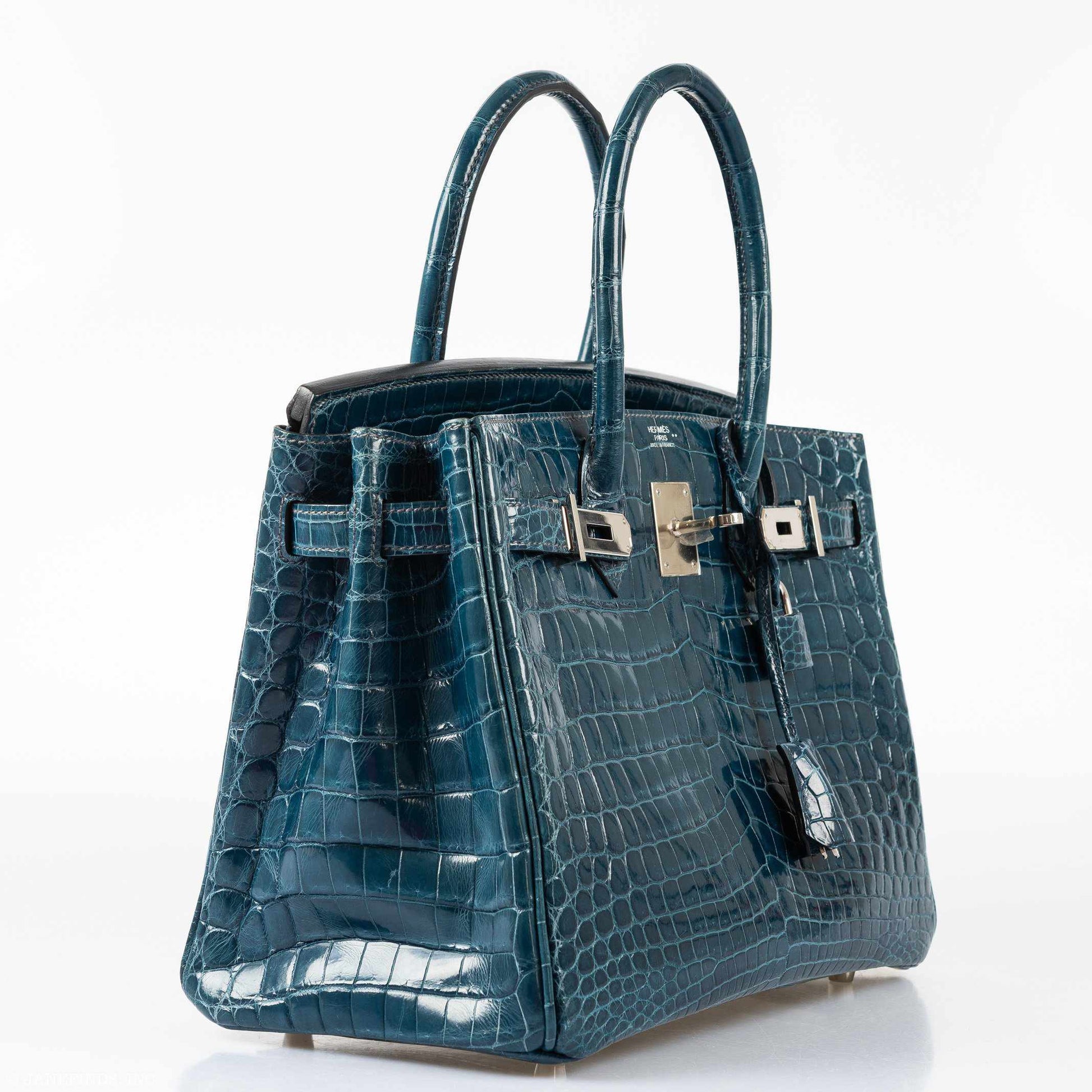 HermesBirkin 30 Bleu Colvert Niloticus Crocodile Palladium Hardware