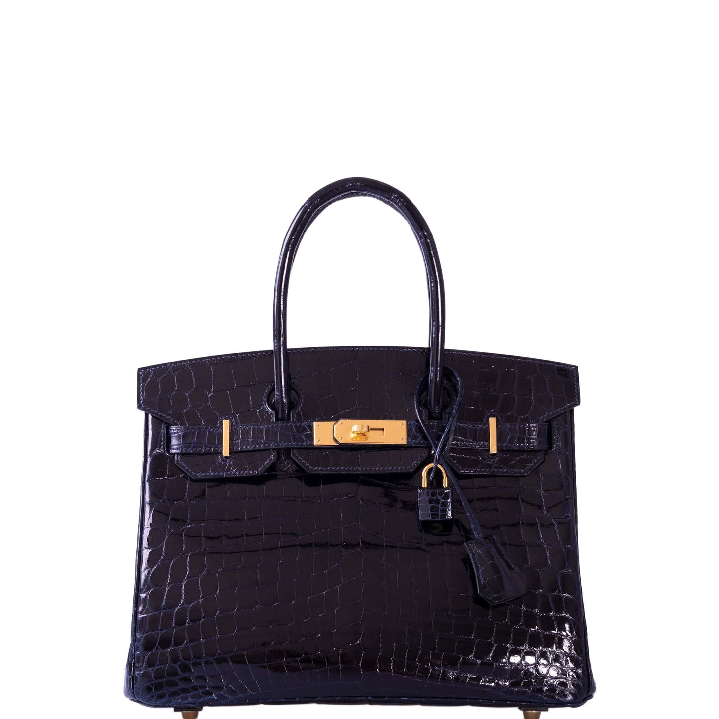 HermesBirkin 30 Bleu Marine Shiny Niloticus Crocodile Gold Hardware