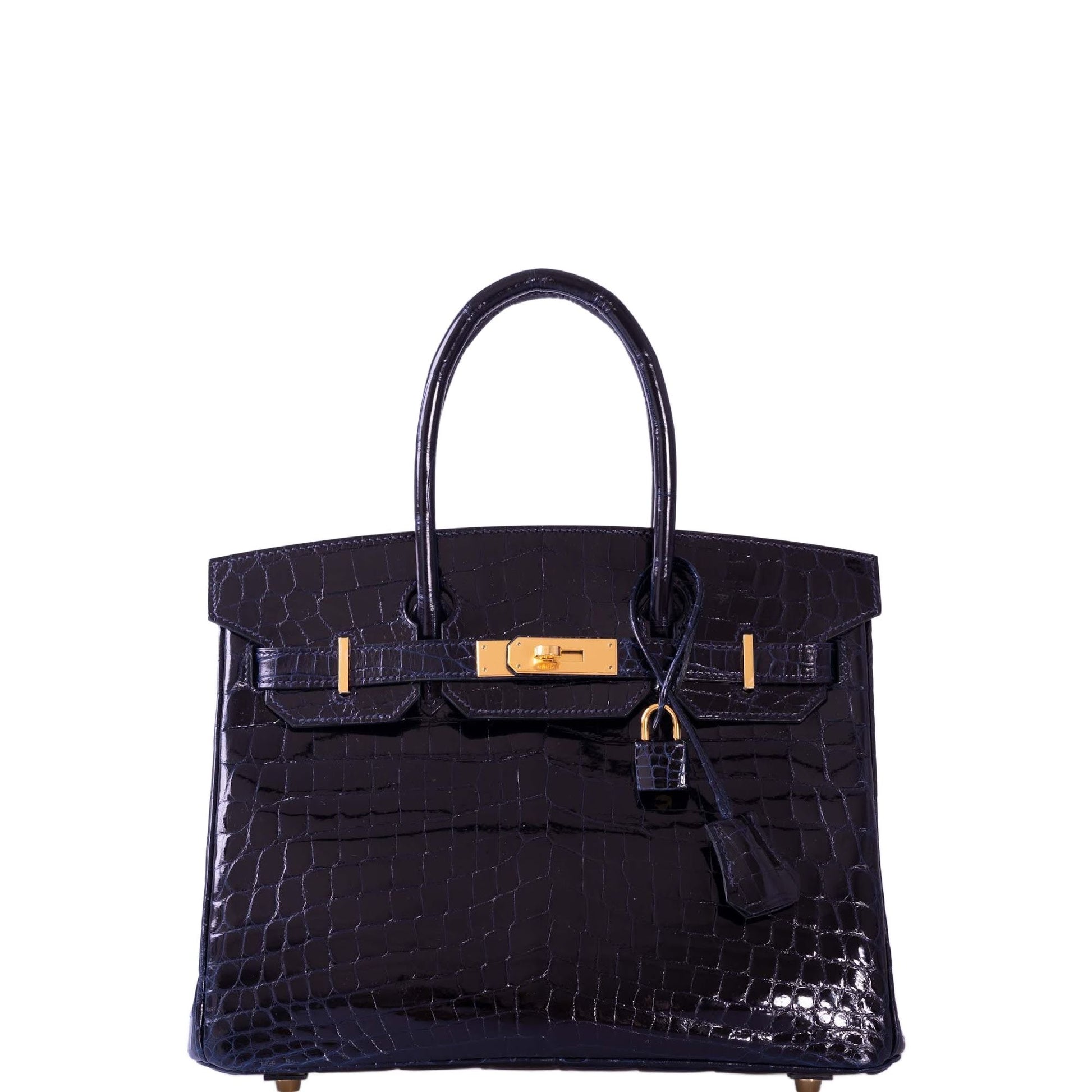 HermesBirkin 30 Bleu Marine Shiny Niloticus Crocodile Gold Hardware