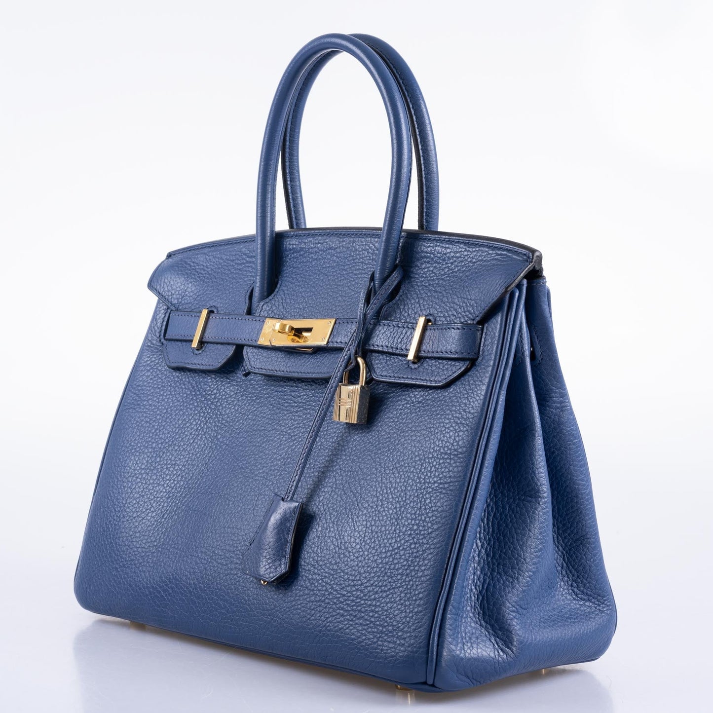 HermesBirkin 30 Blue De Galice Clemence with Gold Hardware