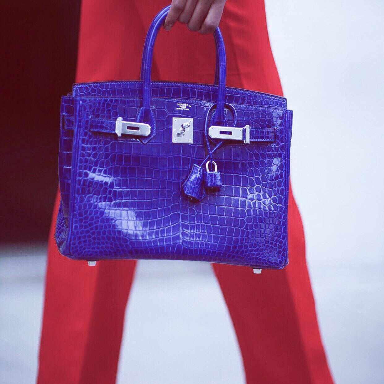 HermesBirkin 30 Blue Electric Porosus Crocodile Palladium Hardware