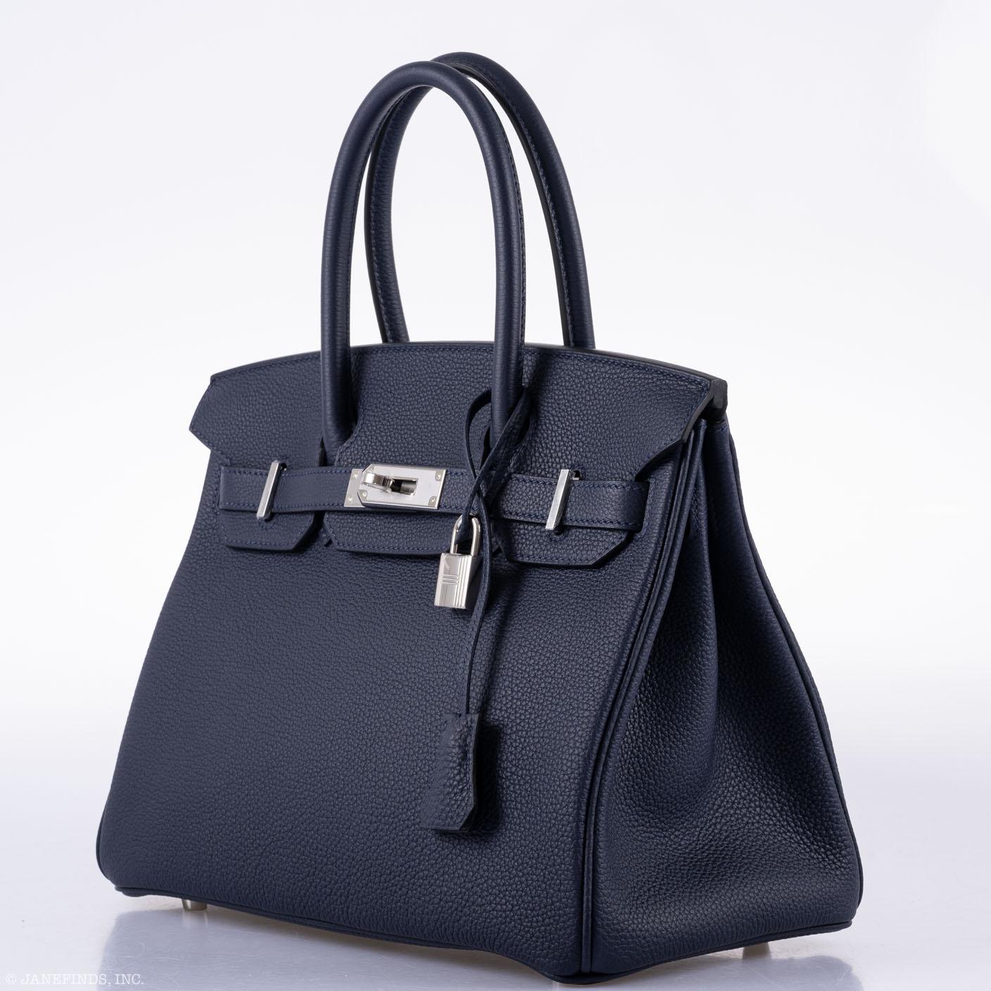 HermesBirkin 30 Blue Nuit Togo Leather with Palladium Hardware - 2020, Y