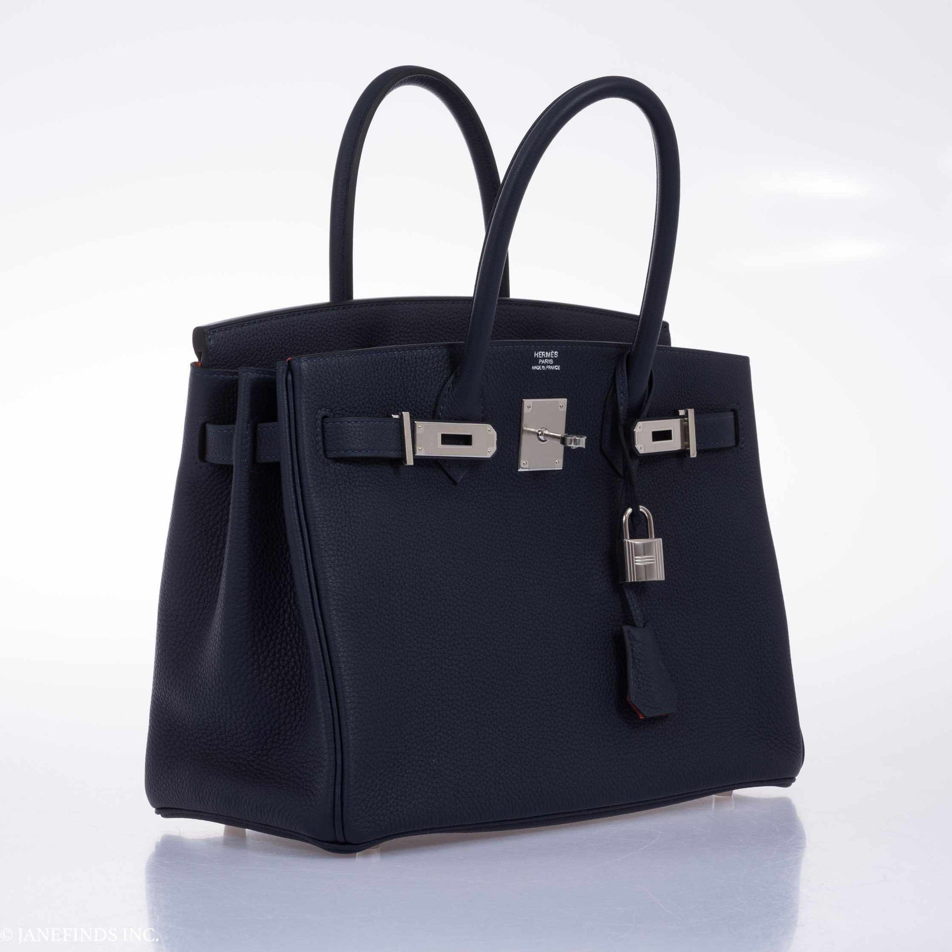 HermesBirkin 30 Blue Nuit Verso Orange Poppy Togo Palladium Hardware