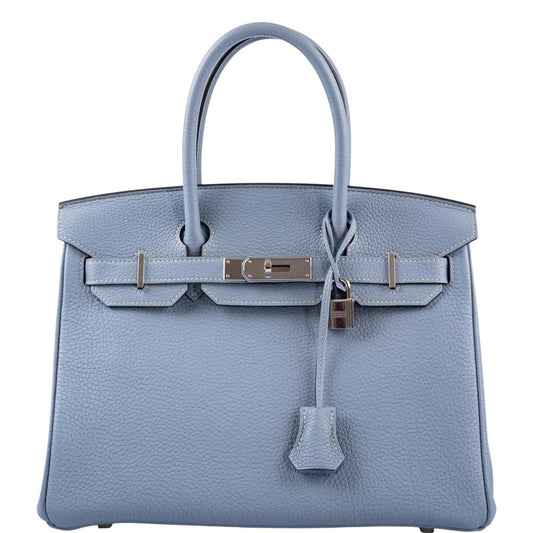 HermesBirkin 30 Blue Saint Cyr Clemence Palladium Hardware