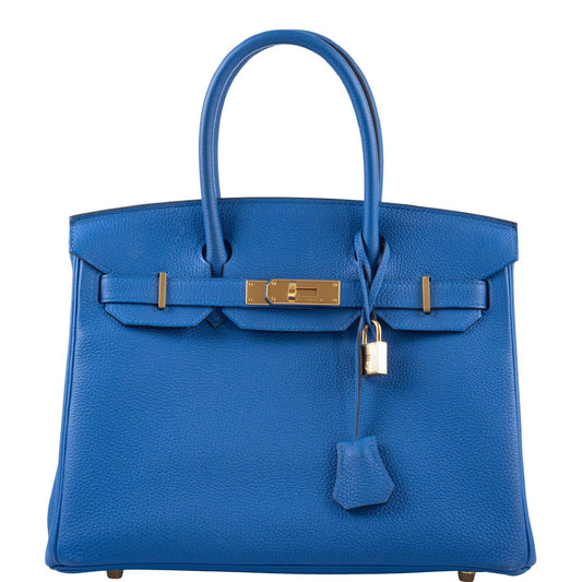 HermesBirkin 30 Blue Zellige Togo with Gold Hardware