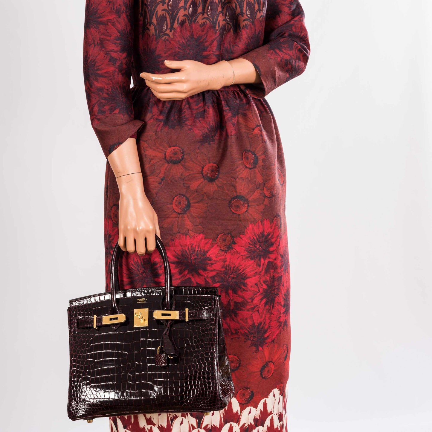 HermesBirkin 30 Bordeaux Porosus Crocodile Gold Hardware
