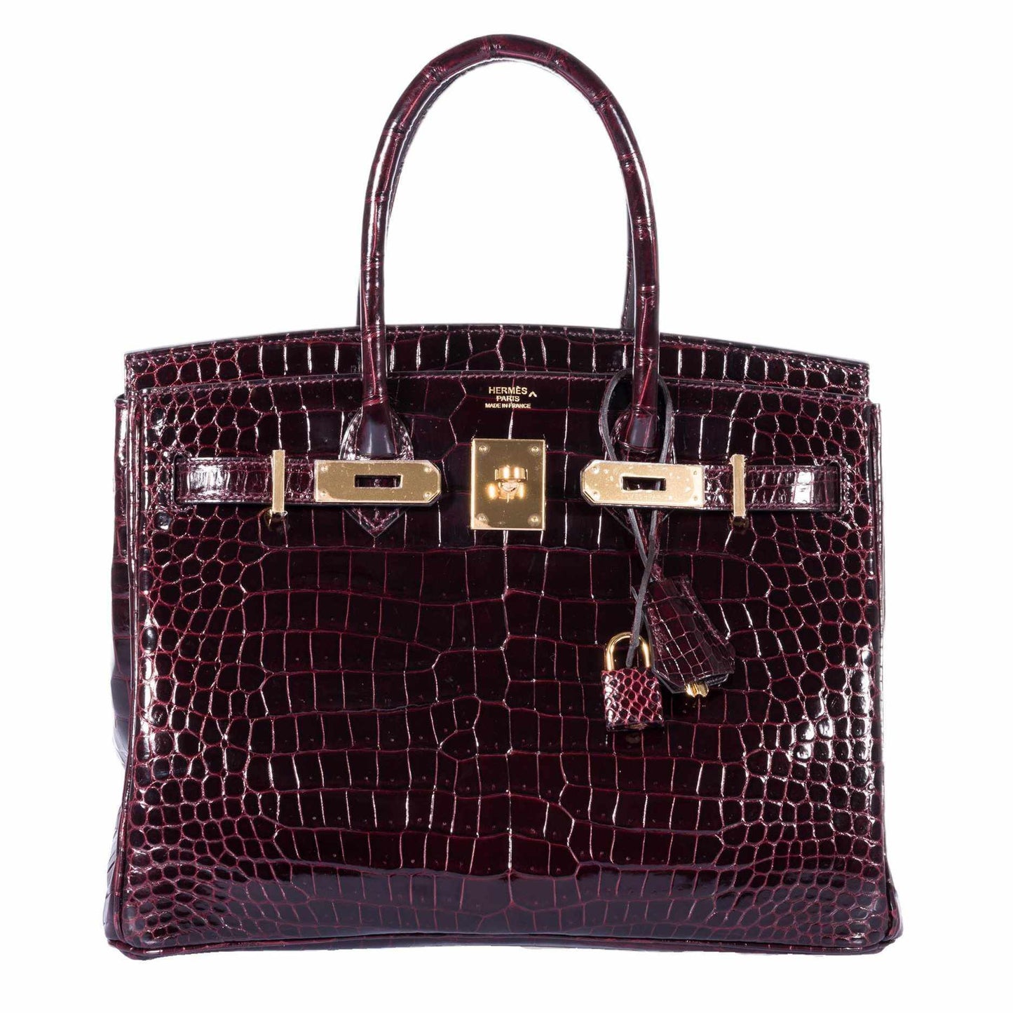 HermesBirkin 30 Bordeaux Porosus Crocodile Gold Hardware