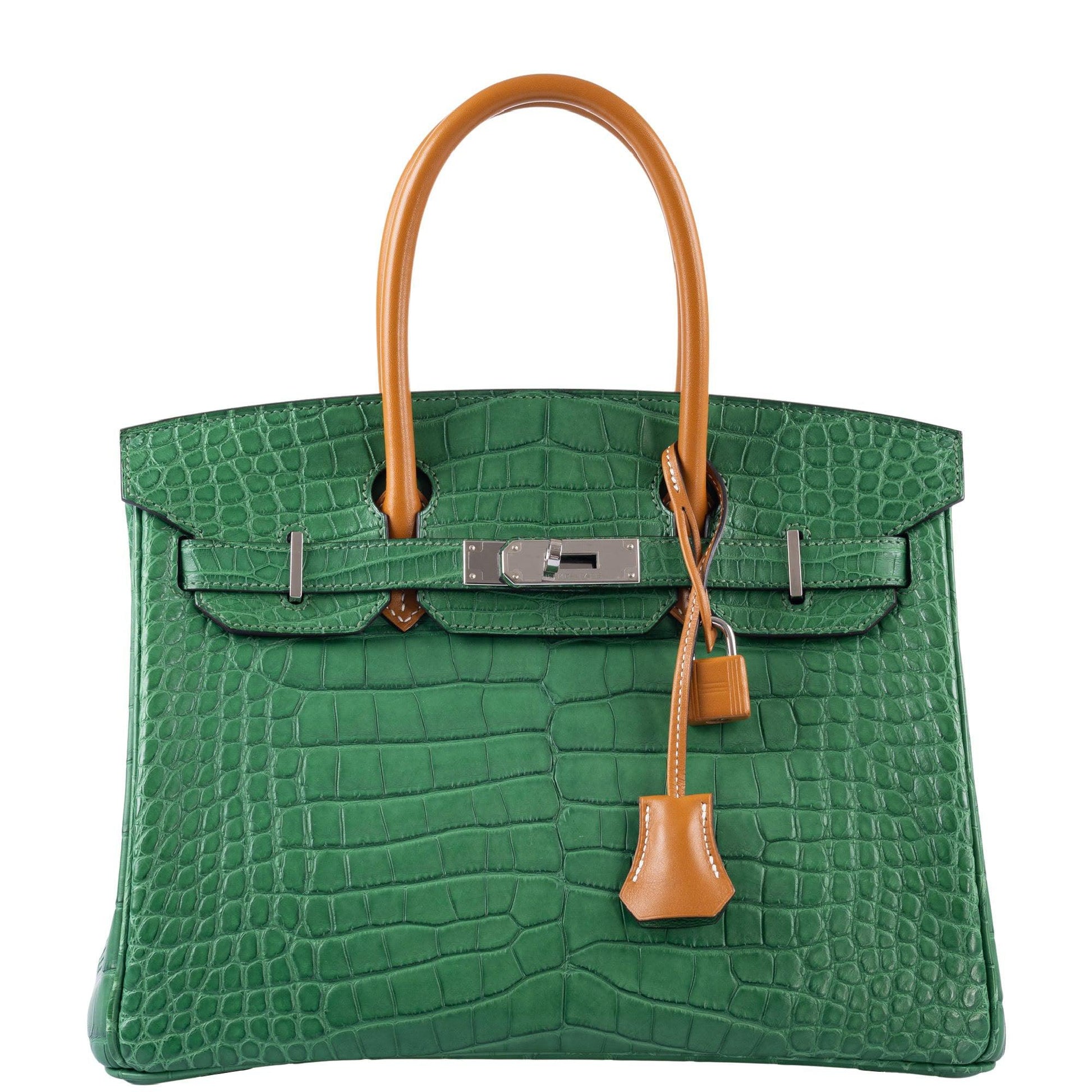 HermesBirkin 30 Cactus Matte Alligator with Natural-Sable Matte Veau Butler and Palladium Hardware