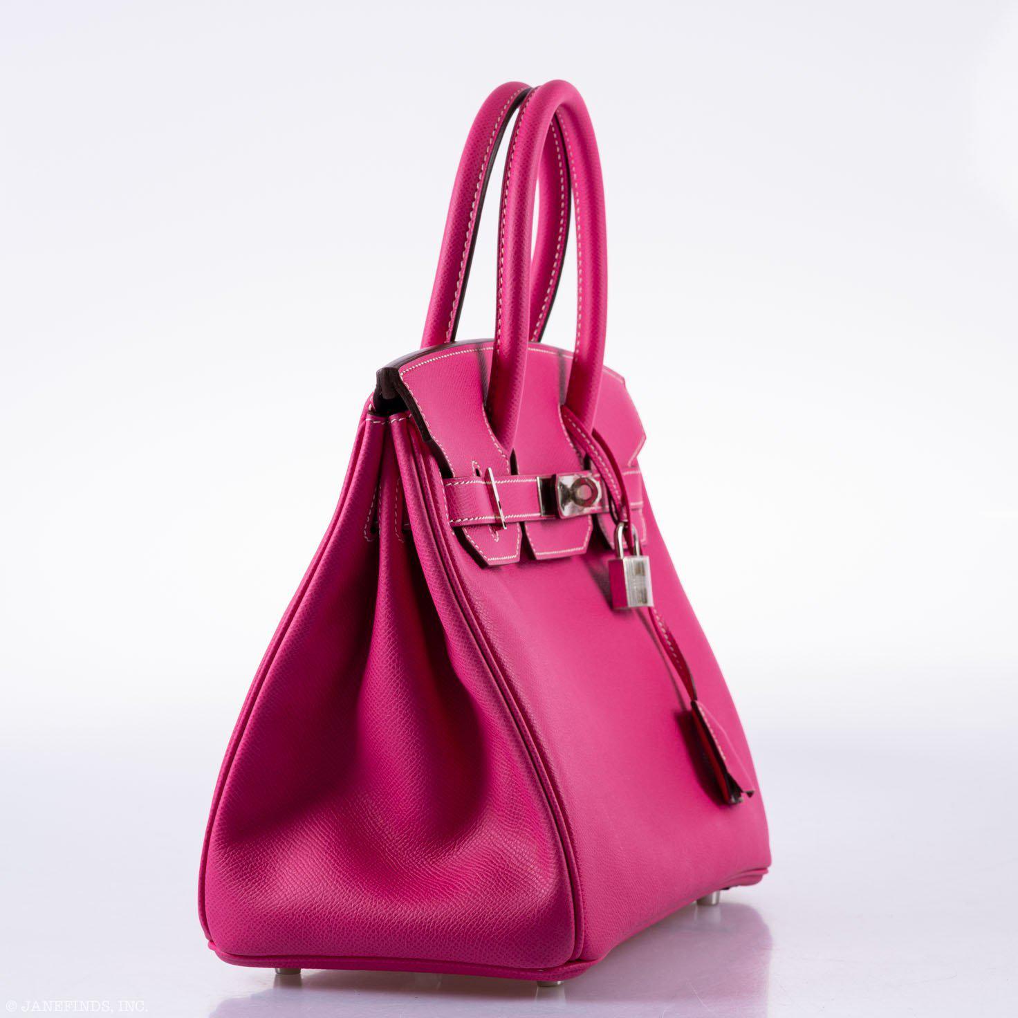 HermesBirkin 30 Candy Collection Rose Tyrien & Rubis Epsom White Stitching Palladium Hardware - Q, Square