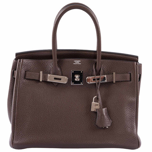 HermesBirkin 30 Chocolat Clemence Palladium Hardware