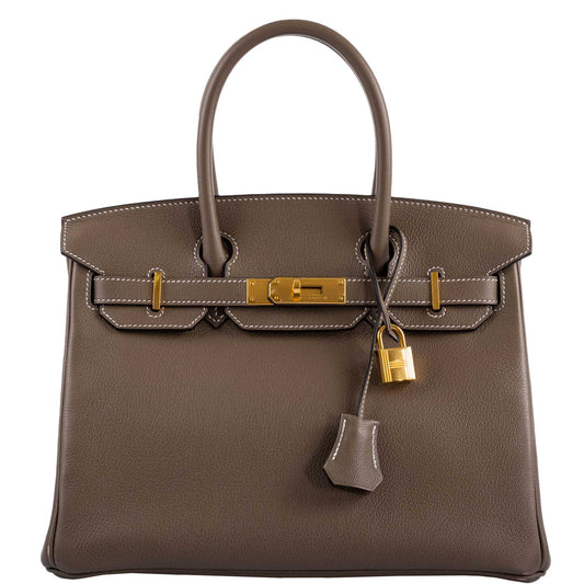 HermesBirkin 30 Etoupe Navillo leather Gold Hardware