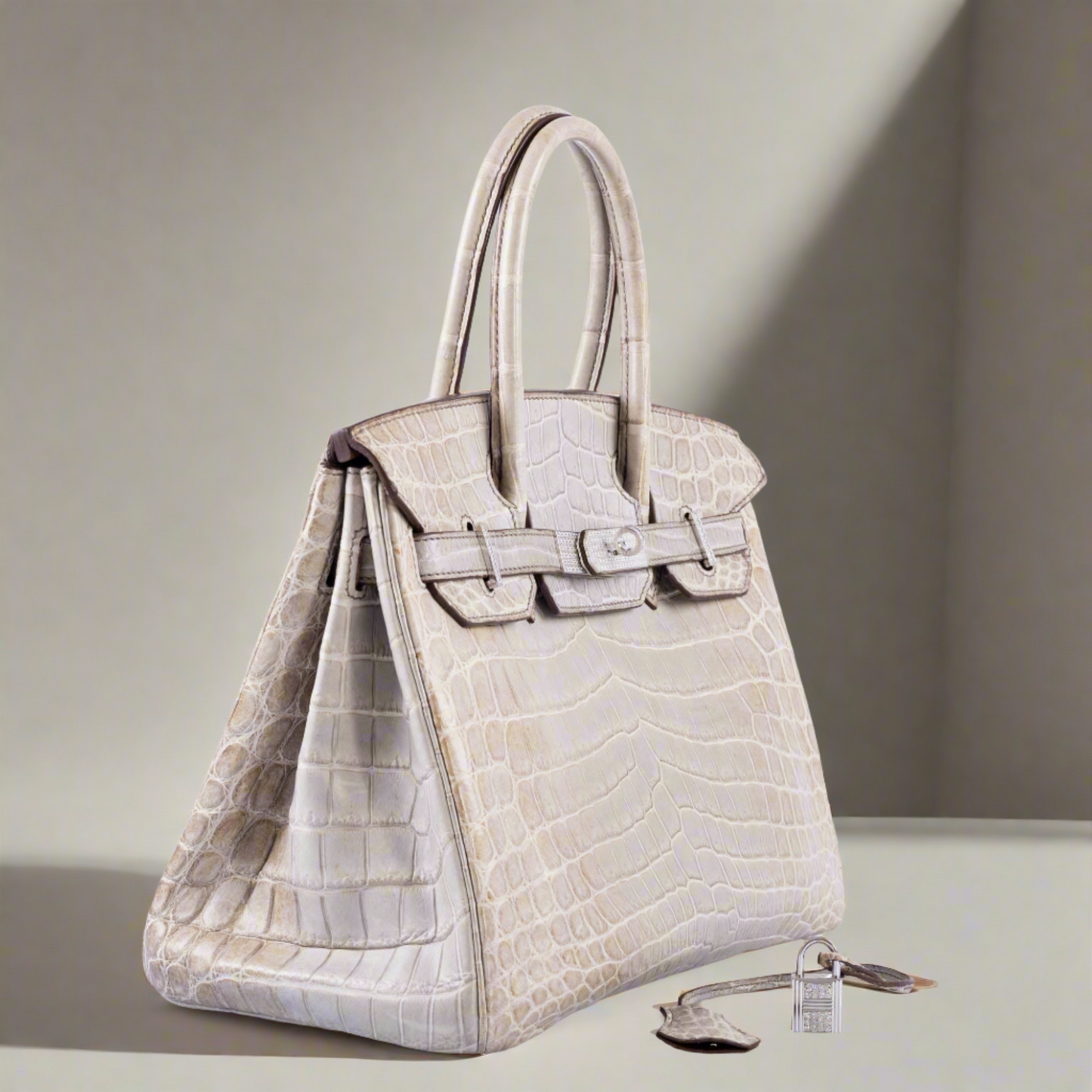 HermesBirkin 30 Gris Cendre Himalaya Niloticus Crocodile 18K White Gold & Diamond Hardware
