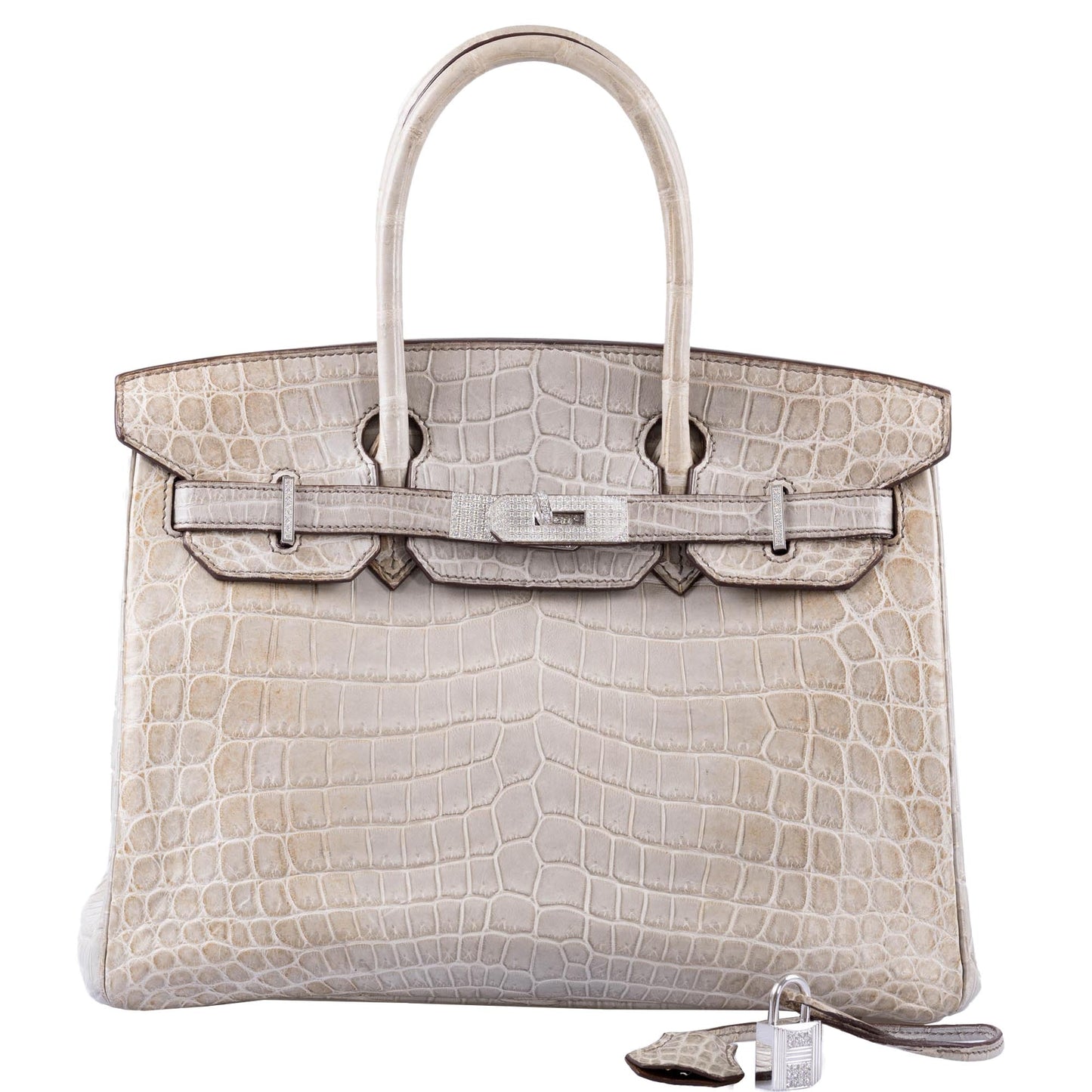 HermesBirkin 30 Gris Cendre Himalaya Niloticus Crocodile 18K White Gold & Diamond Hardware
