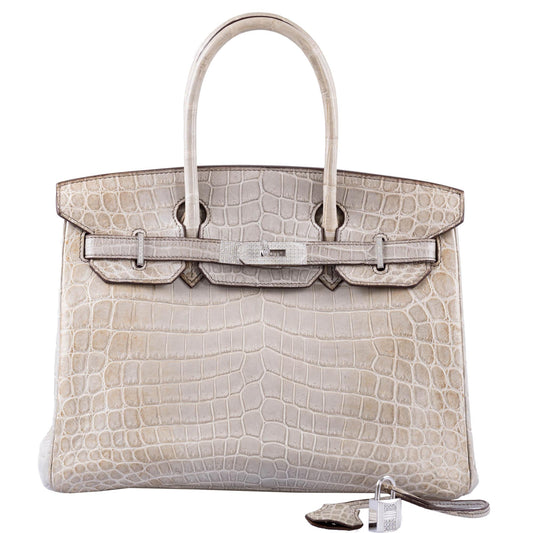 HermesBirkin 30 Gris Cendre Himalaya Niloticus Crocodile 18K White Gold & Diamond Hardware
