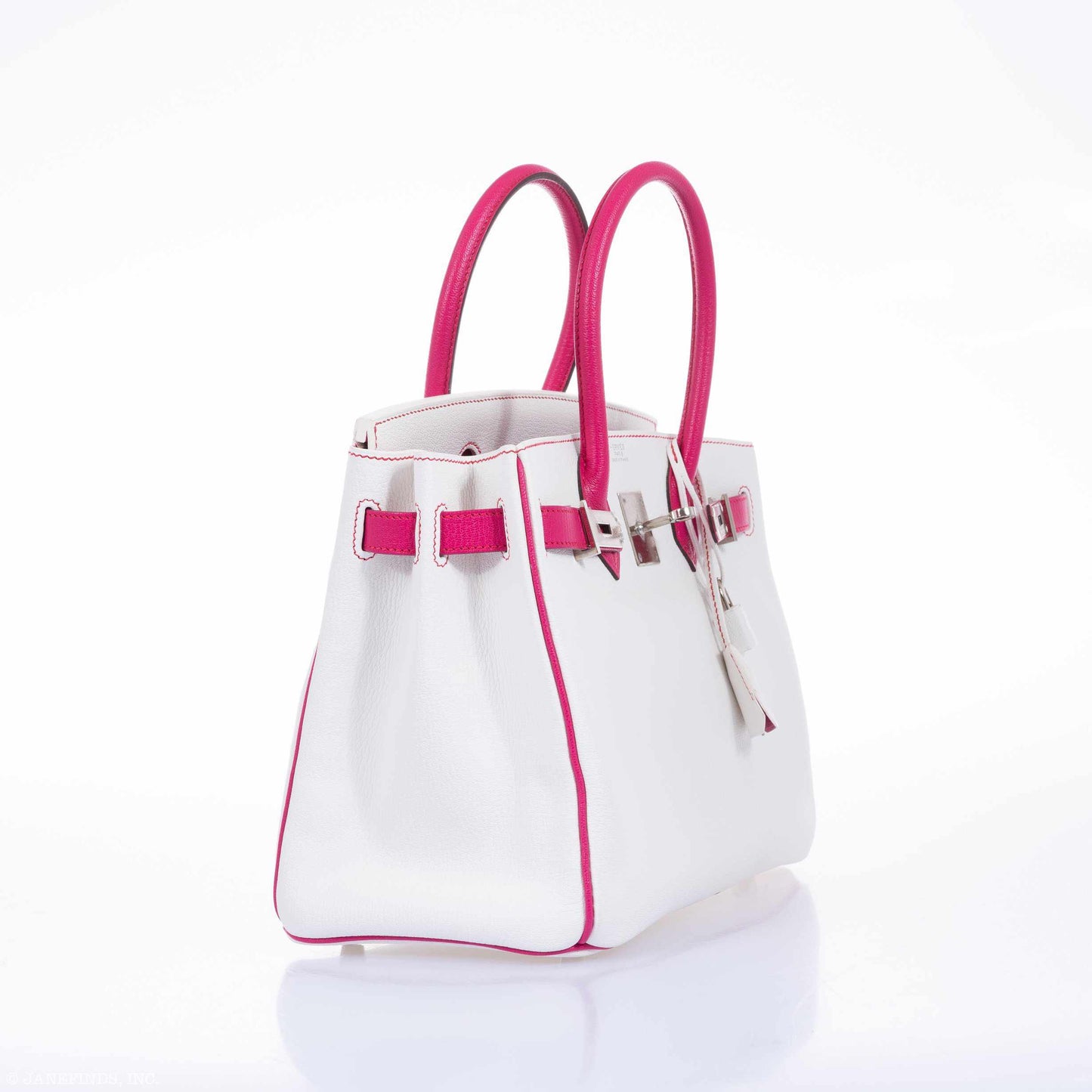 HermesBirkin 30 HSS Bi-Color White & Fuchsia Chevre Palladium Hardware