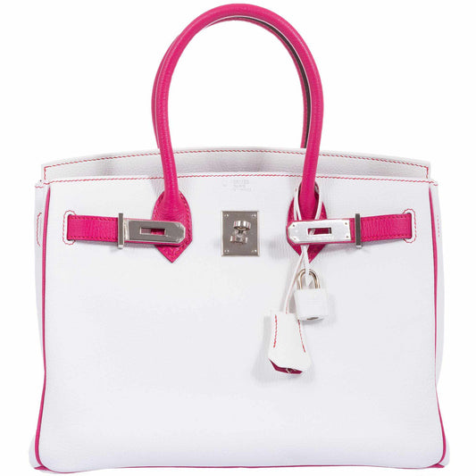HermesBirkin 30 HSS Bi-Color White & Fuchsia Chevre Palladium Hardware