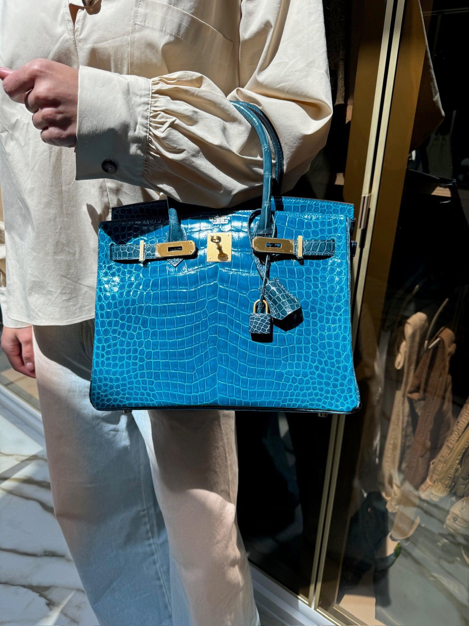 HermesBirkin 30 HSS Blue Izmir and Blue Colvert Porosus Crocodile Brushed Gold Hardware