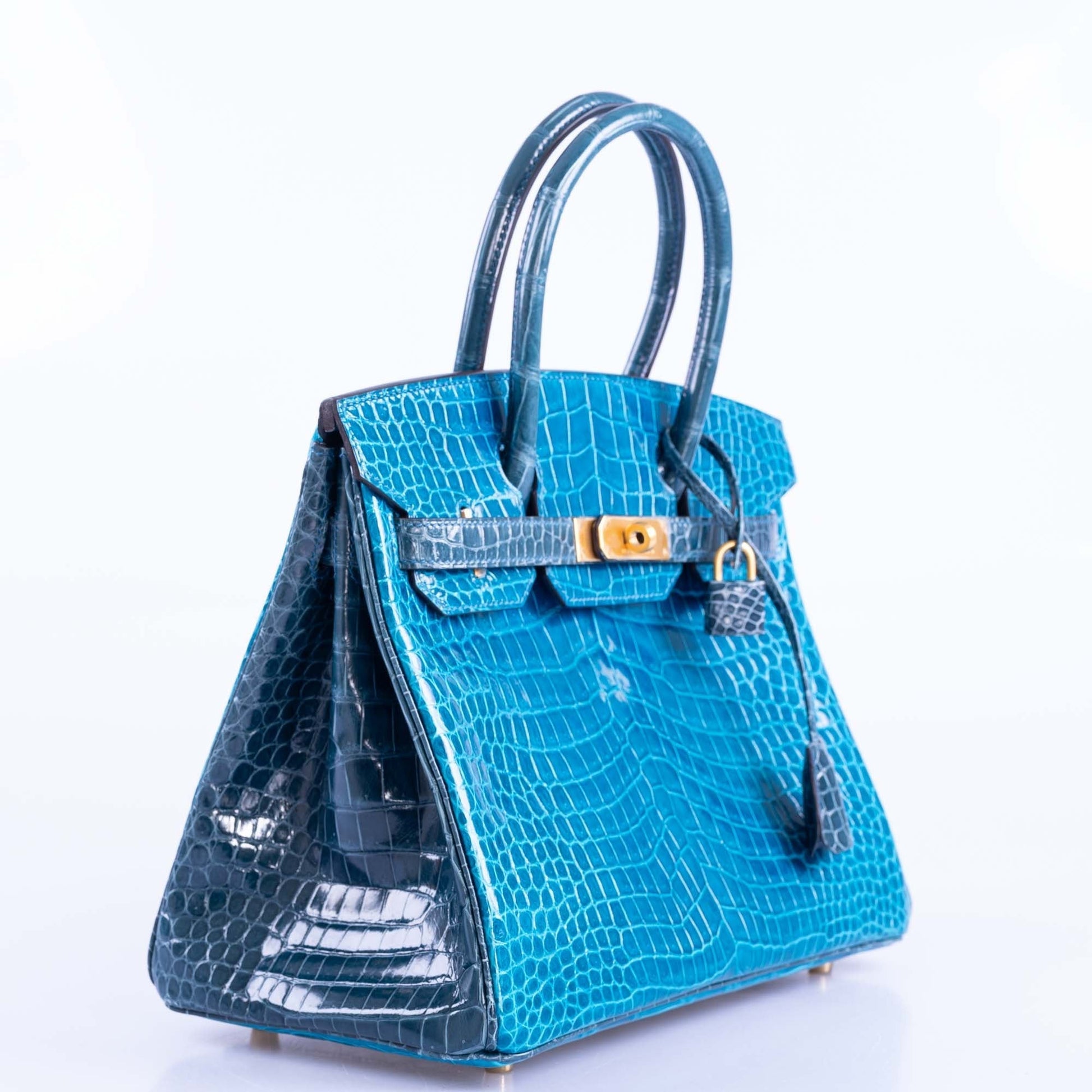 HermesBirkin 30 HSS Blue Izmir and Blue Colvert Porosus Crocodile Brushed Gold Hardware