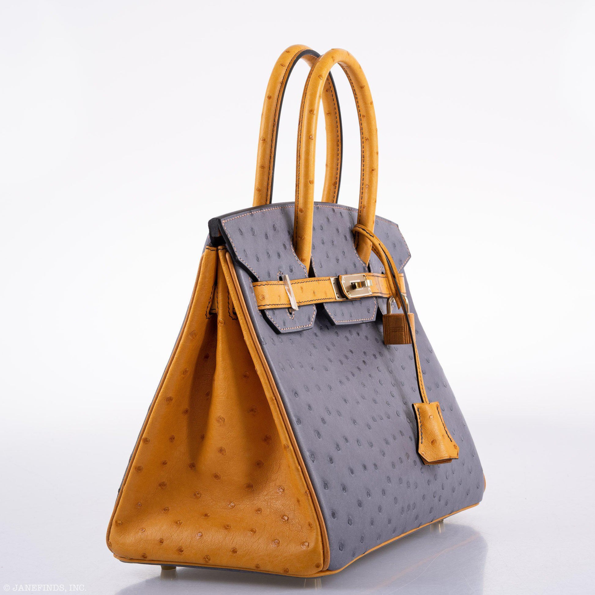 HermesBirkin 30 HSS Gris Agate & Saffron Ostrich Gold Hardware - 2020, Y