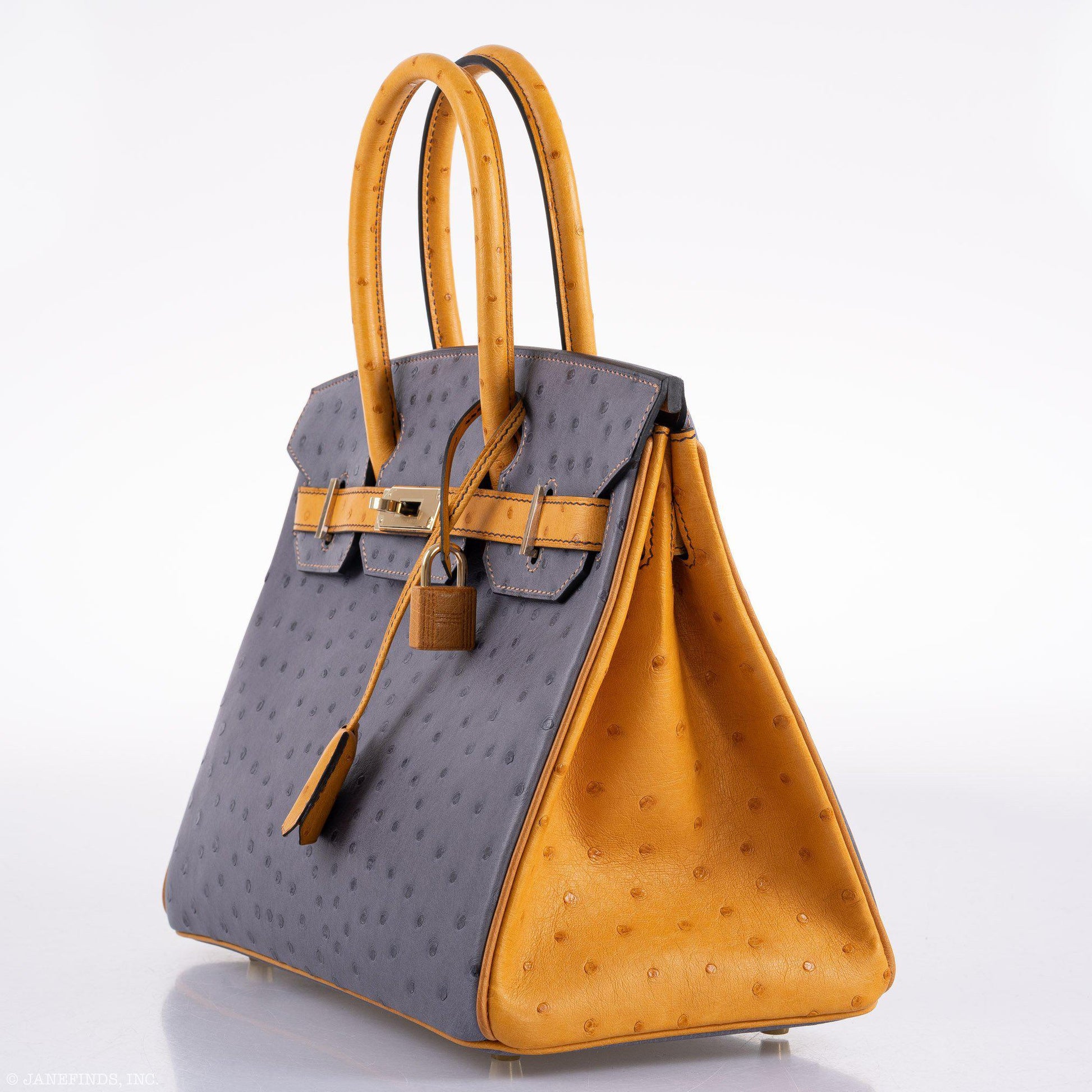 HermesBirkin 30 HSS Gris Agate & Saffron Ostrich Gold Hardware - 2020, Y