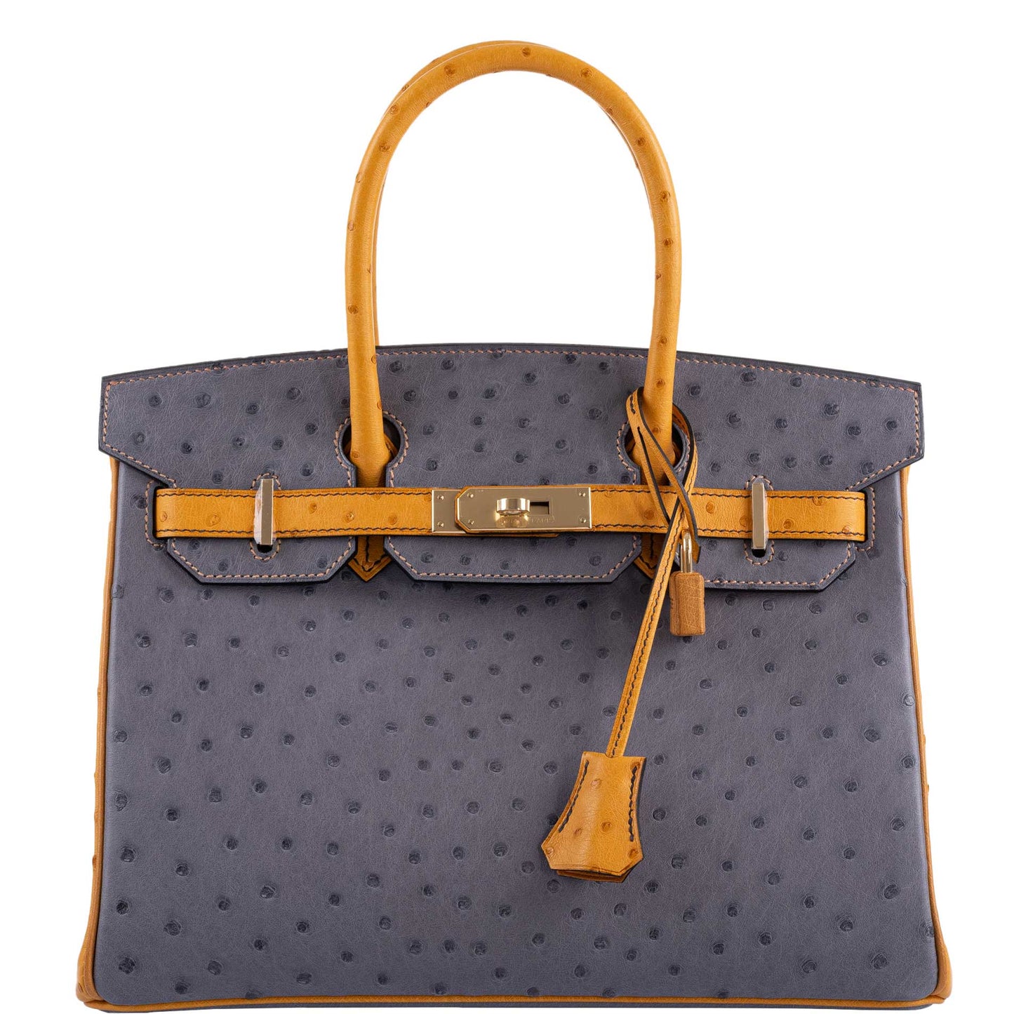HermesBirkin 30 HSS Gris Agate & Saffron Ostrich Gold Hardware - 2020, Y