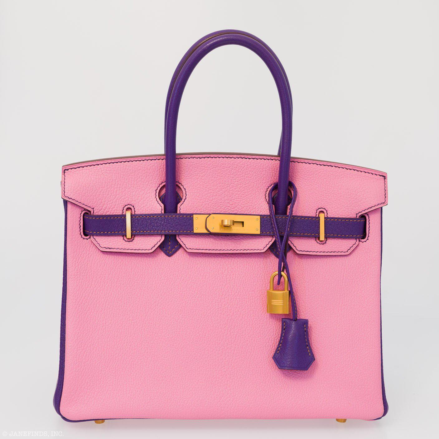 HermesBirkin 30 HSS Rose Confetti & Anemone Chevre leather Brushed Gold Hardware - 2014, R Square