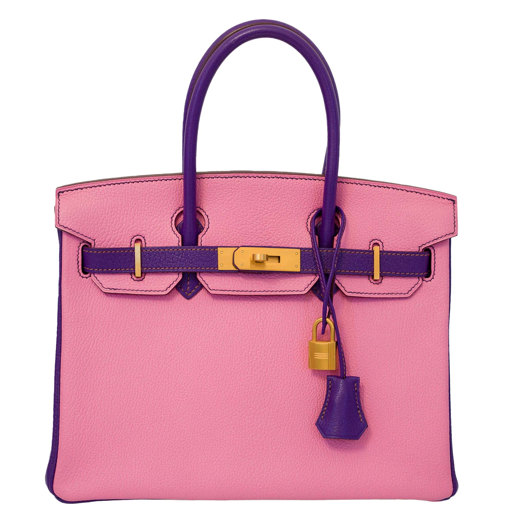 HermesBirkin 30 HSS Rose Confetti & Anemone Chevre leather Brushed Gold Hardware - 2014, R Square