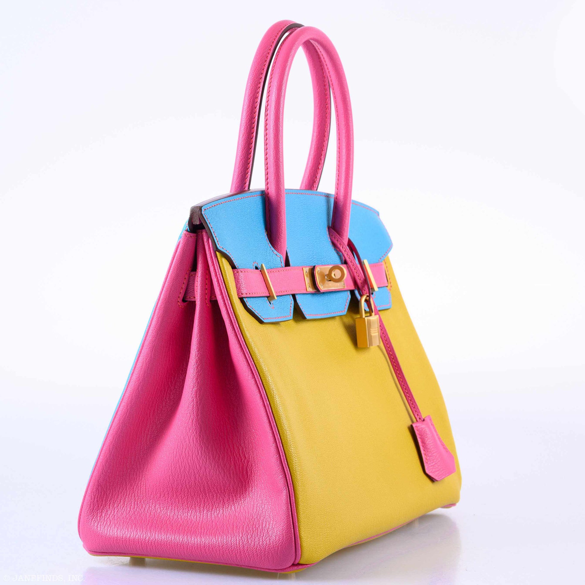 HermesBirkin 30 HSS Rose Lipstick, Blue Aztec & Cumin Chevre Leather Brushed Gold Hardware - 2014, R Squared