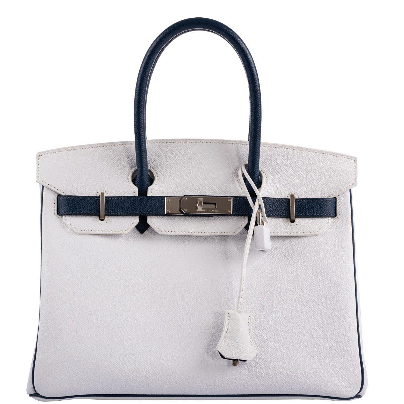 HermesBirkin 30 HSS White & Blue Marine Epsom leather Palladium Hardware - 2011, O Square